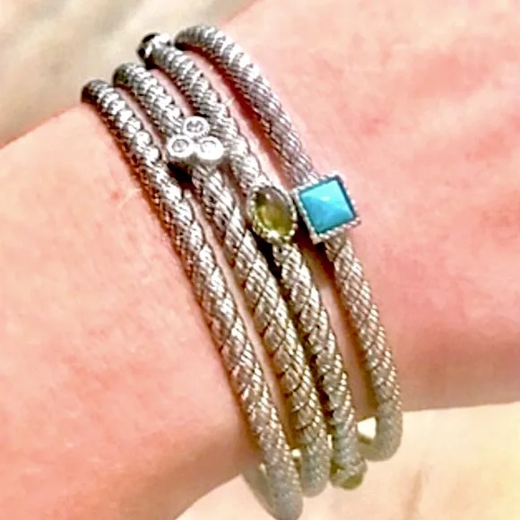 EUC Judith Ripka Sterling Silver Multi-gemstone & Diamonique Bangle Bracelet Set - Picture 9 of 9